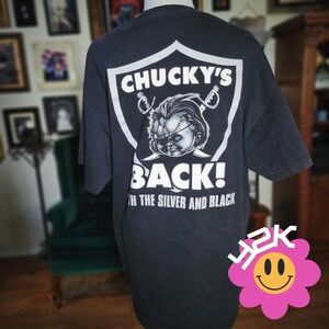 Raiders Chucky T-Shirt Vintage Y2K Black Silver Child's Play Horror Movie XL